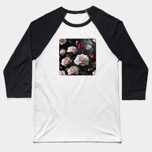 Vintage White Roses Gothic Baseball T-Shirt